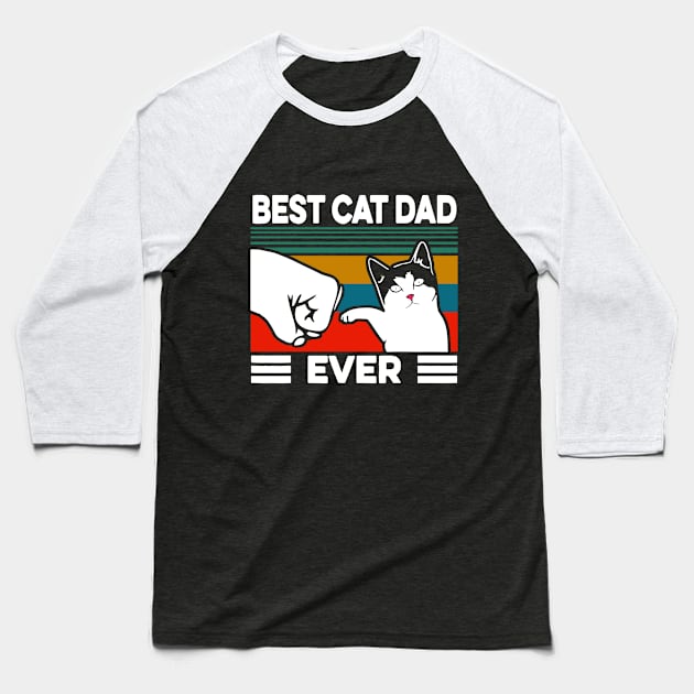 Vintage Best Cat Dad Ever Funny Gift Idea Baseball T-Shirt by karascom